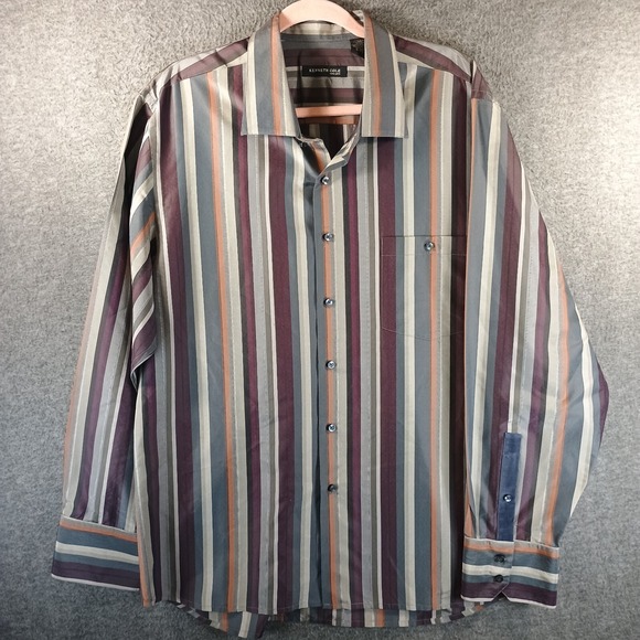 Kenneth Cole Other - Kenneth Cole Button Down Dress Shirt Mens XXL Striped Pocket‎ Silk Blend 2XL